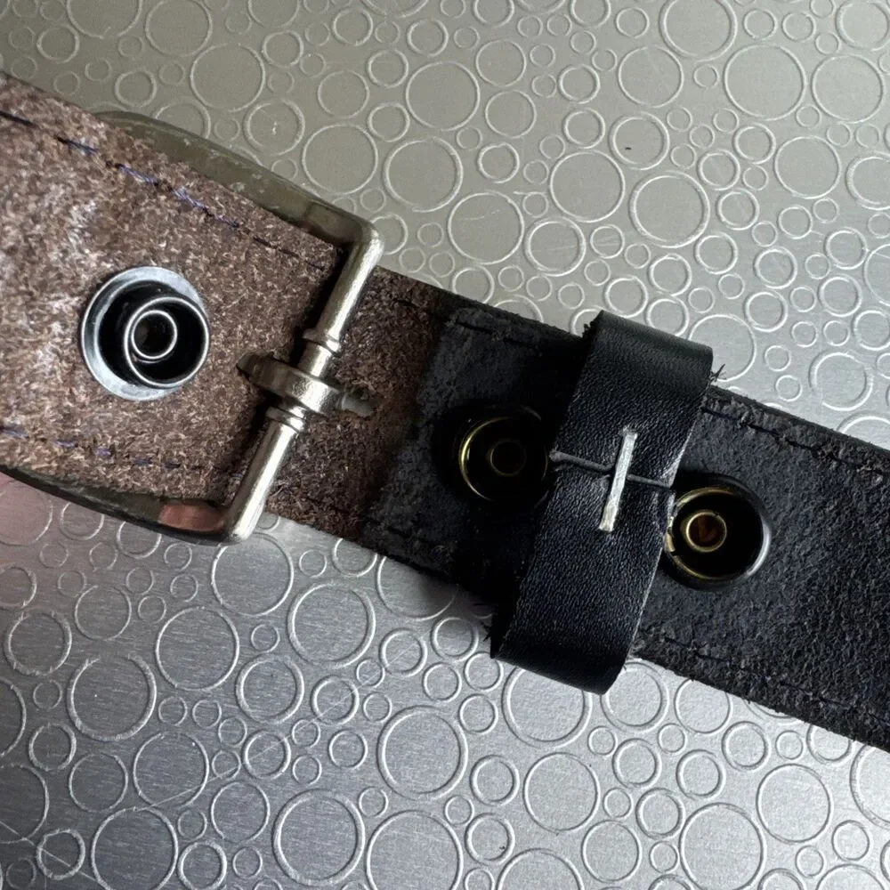 Davis Big & Tall Mens Black Leather Belt Interchangeable Buckle USA - Size 62